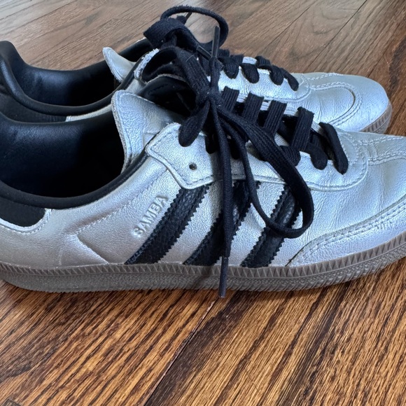 Adidas Silver and Black Women's Sambas Sneakers - Picture 2 of 6